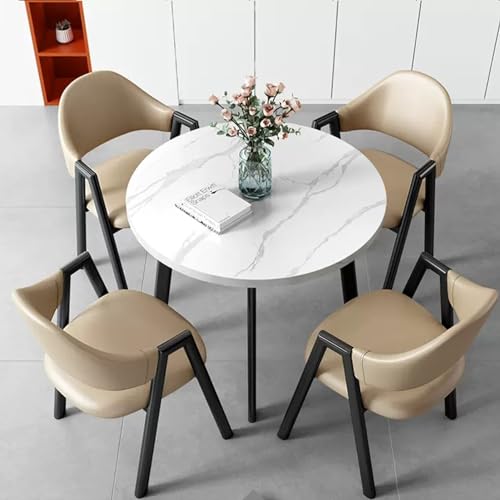 YKCITSQTR Büroempfangsraum Clubtisch, runder Esstisch und Stühle für 4, Konferenzraumtisch und Stühle, Verhandlungstisch und Stuhl Set für Büro -Esszimmer Wohnzimmer (Farbe: Dunkelblau B von YKCITSQTR