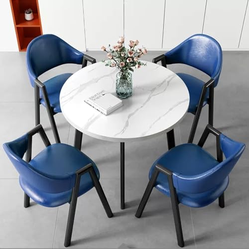 YKCITSQTR Büroempfangsraum Clubtisch, runder Esstisch und Stühle für 4, Konferenzraumtisch und Stühle, Verhandlungstisch und Stuhl Set für Büro -Esszimmer Wohnzimmer (Farbe: Dunkelblau B von YKCITSQTR