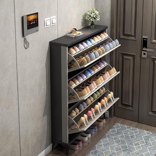 YKCITSQTR E Schuhspeicherschrank mit 3 Flipschubladen schlanker Holz für kleine Räume (80 cm) - stilvolle und funktionale Schuhelösung von YKCITSQTR