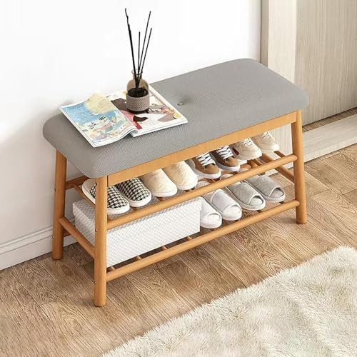 YKCITSQTR Holzschuh-Aufbewahrungsbank mit gepolstertem Sitz, 3-stufiger Organisator für Eingangseingang, Slim-Schrank im Bauernhausstil von YKCITSQTR