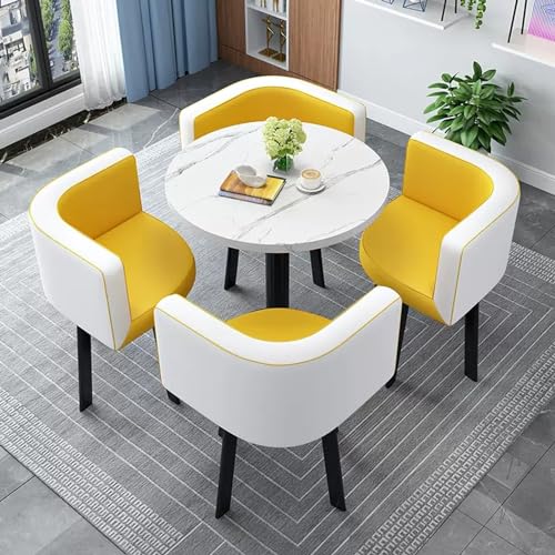 YKCITSQTR Office Reception Room Club Tisch und Stuhl Set, Speisestisch und Stuhlset, kleine Konferenzraumtische, platzsparende Möbel, für Lounge, Wohnzimmer (Farbe: Weiß+Blau a) von YKCITSQTR