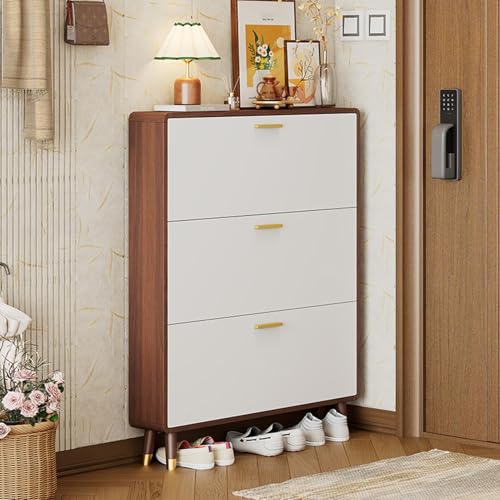 YKCITSQTR Raumsparende braune Schuhschrank 3-Türer E stilvoller Aufbewahrung für den Schlafzimmer Flur Eingang 50x24 cm (19,7x9.4in)-Moderner Schuhständer von YKCITSQTR