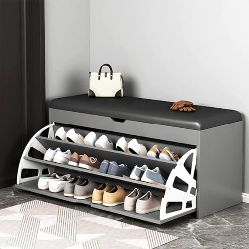 YKCITSQTR Schuhschrank, mit 3 Flip -Schubladen - Moderne Aufbewahrungsbank für den Schlafzimmer Flur, Organizer mit gepolstertem Sitz und Hebel -Top -Aufbewahrungsbox - Eingangsschuhstange von YKCITSQTR