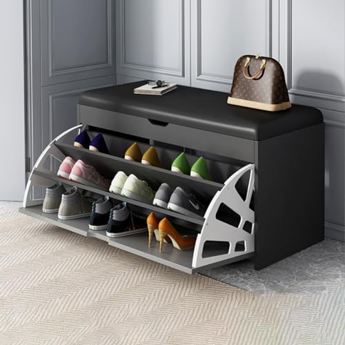 YKCITSQTR Schuhschrank, mit 3 Flip -Schubladen - Moderne Aufbewahrungsbank für den Schlafzimmer Flur, Organizer mit gepolstertem Sitz und Hebel -Top -Aufbewahrungsbox - Eingangsschuhstange von YKCITSQTR