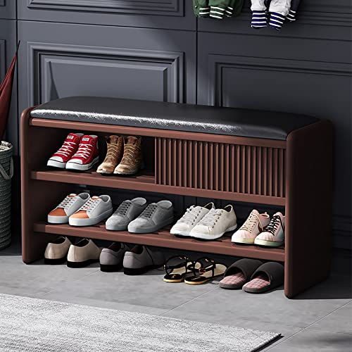 YKCITSQTR Schuhspeicherbank mit Lederkissen - Moderne Holzeingangsbank und Schuhschrank Organizermöbel von YKCITSQTR