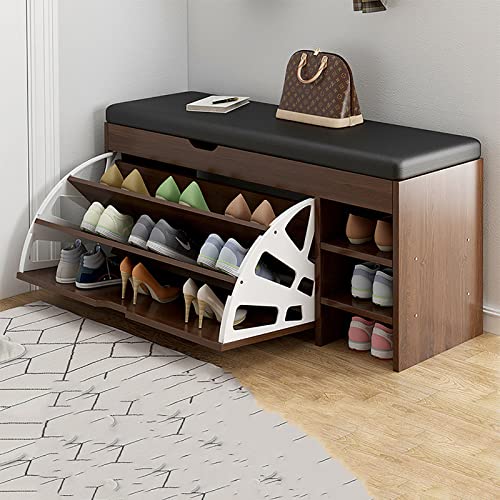 YKCITSQTR Schuhständer 3-Layer-Schuhgepäckträger mit Türen, Schuhschrank mit großer Kapazität mit Pu-Kissen-perfekte Holzschuhschrappen für Gänge, Schlafzimmer YKCITSQTR Schuhständer 3-Layer-Schuhgepäckträger mit Türen, Schuhschrank mit großer Kapazität mit Pu-Kissen-perfekte Holzschuhschrappen für Gänge, Schlafzimmer von YKCITSQTR