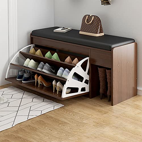 YKCITSQTR Schuhständer 3-Layer-Schuhgepäckträger mit Türen, Schuhschrank mit großer Kapazität mit Pu-Kissen-perfekte Holzschuhschrappen für Gänge, Schlafzimmer YKCITSQTR Schuhständer 3-Layer-Schuhgepäckträger mit Türen, Schuhschrank mit großer Kapazität mit Pu-Kissen-perfekte Holzschuhschrappen für Gänge, Schlafzimmer von YKCITSQTR