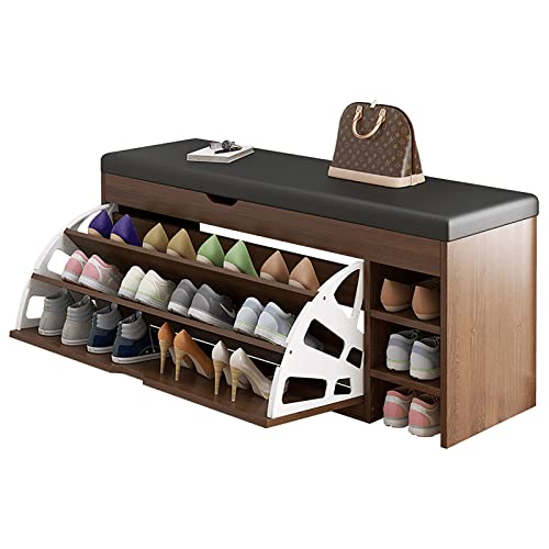 YKCITSQTR Schuhständer 3-Layer-Schuhgepäckträger mit Türen, Schuhschrank mit großer Kapazität mit Pu-Kissen-perfekte Holzschuhschrappen für Gänge, Schlafzimmer YKCITSQTR Schuhständer 3-Layer-Schuhgepäckträger mit Türen, Schuhschrank mit großer Kapazität mit Pu-Kissen-perfekte Holzschuhschrappen für Gänge, Schlafzimmer von YKCITSQTR
