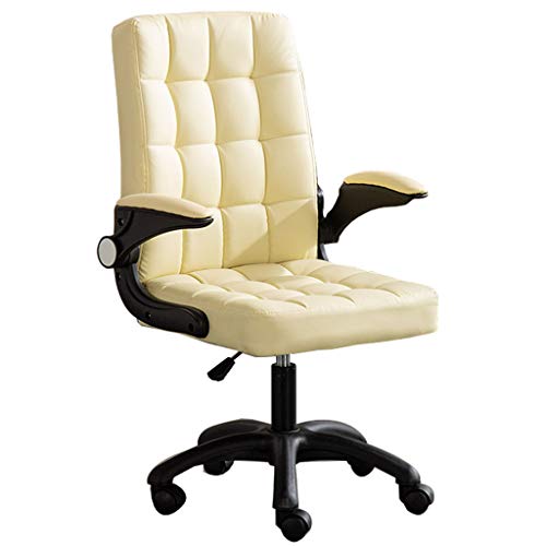 YKCITSQTR Schwenkstuhl Computer Office Task Schreibtisch Stuhl Haus Komfortstühle mit Lederschwamm Flip-up-Arme Verstellbare Höhe für Schlafzimmerkonferenzraum, Brown von YKCITSQTR