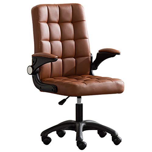 YKCITSQTR Schwenkstuhl Computer Office Task Schreibtisch Stuhl Haus Komfortstühle mit Lederschwamm Flip-up-Arme Verstellbare Höhe für Schlafzimmerkonferenzraum, Brown von YKCITSQTR