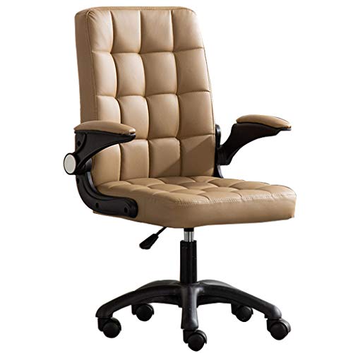 YKCITSQTR Schwenkstuhl Computer Office Task Schreibtisch Stuhl Haus Komfortstühle mit Lederschwamm Flip-up-Arme Verstellbare Höhe für Schlafzimmerkonferenzraum, Brown von YKCITSQTR