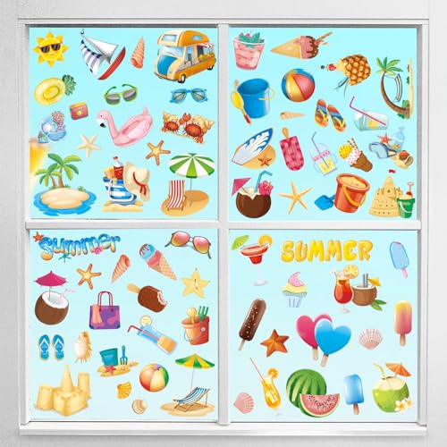 9 Blatt Fensterbilder Fensterdeko Sommer Strand Fensteraufkleber Wiederverwendbare Fensterbilder Sommer Deko Selbstklebend Vogel Fenstersticker Fensterfolie Wiederverwendbar von YKDLLF