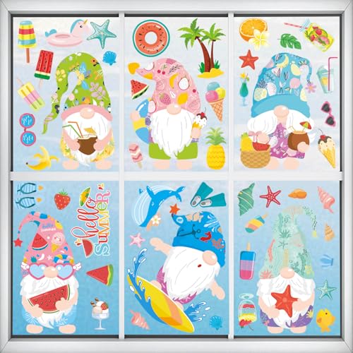 Fensterbilder Selbstklebend Sommer Deko Fenster Aufkleber Dekorationen 9 Blätter Fenstersticker Wiederverwendbar Fensterdeko Gnom Fenstersticker Sommer Fensterbilder Wiederverwendbar von YKDLLF