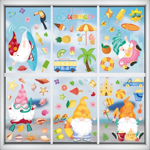 Fensterbilder Selbstklebend Sommer Deko Fenster Aufkleber Dekorationen 9 Blätter Fenstersticker Wiederverwendbar Fensterdeko Gnom Fenstersticker Sommer Fensterbilder Wiederverwendbar von YKDLLF