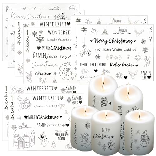 YKHSUAOU 8PCS Kerzentattoos Weihnachten,Kerzentattoos，Kerzenaufkleber sticker,Kerzenfolie Sprüche Sticker,Glück Tattoo Folie Kerzentatoofolie,Kerzentattoos stabkerzen (Schwarz) von YKHSUAOU