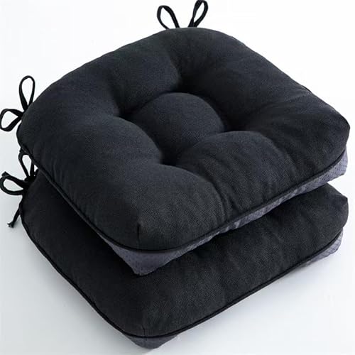 2er-Pack Sitzkissen for den Außenbereich, saisonale getuftete Stuhlkissen, mit Bändern for die Terrasse im Innen- und(Black) von YKJGRTF