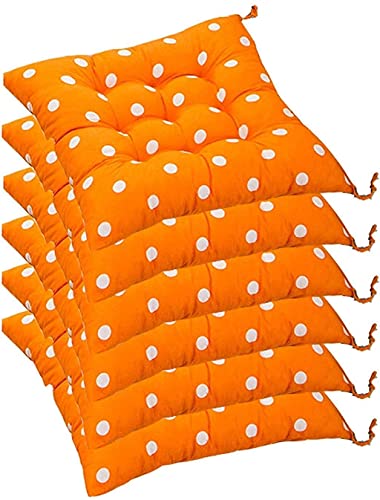 6er-Set Stuhlpolster for Garten und Küche, Sitzpolster for Stühle mit Bändern, Esszimmerstuhlkissen for Anbinden (gepunktet) – gestepptes Design, 40 x cm(Orange) von YKJGRTF