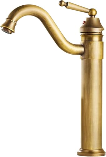 Antiker Messing-Waschtischhahn, Badezimmer-Wasserhahn-Mischbatterie-Set, Einhebel-Waschtischarmatur, 360° schwenkbar, Retro, heiß und kalt, komplett aus Kupfer(BRASS) von YKJGRTF