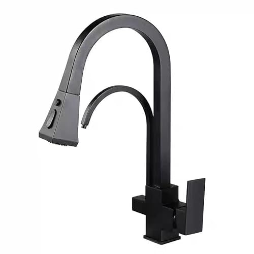 Küchenarmaturen 3-Wege-Direkt-Trinkwasser Heiß- und Kaltwasser Messing 360° schwenkbar Teleskop-Küchenmischbatterie(Black) von YKJGRTF