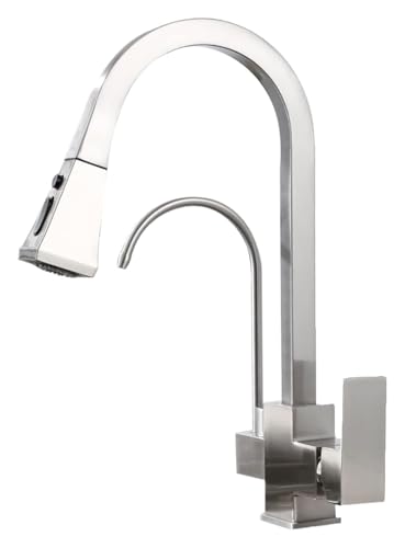 Küchenarmaturen 3-Wege-Direkt-Trinkwasser Heiß- und Kaltwasser Messing 360° schwenkbar Teleskop-Küchenmischbatterie(Silver) von YKJGRTF