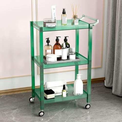 Küchenwagen, Aufbewahrungswagen, 3-stöckiger Küchenwagen, rollender Aufbewahrungswagen mit Griffrädern, Aufbewahrungswagen for Kunsthandwerk, for Badezimmer, Kinderzimmer, Klassenzimmer(Green) von YKJGRTF