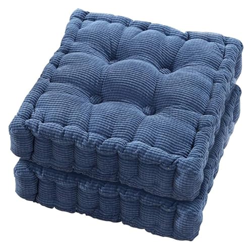 Quadratische Stuhlkissen, Bodenkissen for den Innenbereich, 2er-Set for Esszimmerstühle in der Küche, verdickte Tatami-Polsterung in Volltonfarbe(Blue,18x18 Inch) von YKJGRTF