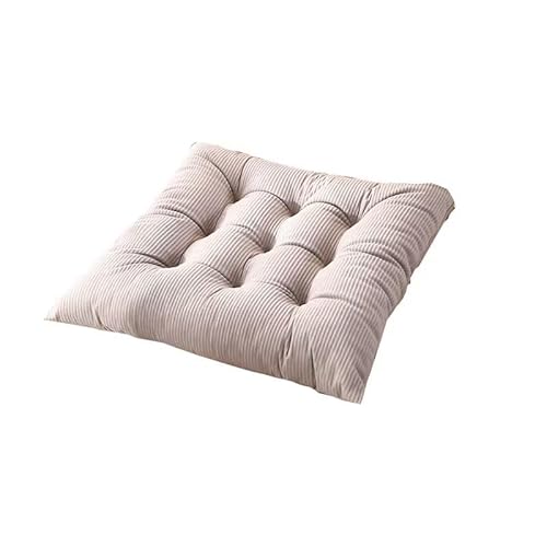 Quadratische Stuhlkissen, rutschfeste Stuhlpolster for Esszimmerstühle, gestreiftes Cord-Sitzkissen mit Bändern, 40,6 x, cm, for die Terrasse im Innen, 1 Stück(Beige) von YKJGRTF