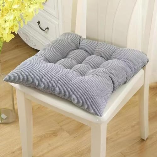 Quadratische Stuhlkissen, rutschfeste Stuhlpolster for Esszimmerstühle, gestreiftes Cord-Sitzkissen mit Bändern, 40,6 x, cm, for die Terrasse im Innen, 1 Stück(Light Gray) von YKJGRTF