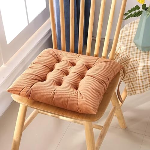 Quadratische Stuhlkissen, rutschfeste Stuhlpolster for Esszimmerstühle, gestreiftes Cord-Sitzkissen mit Bändern, 40,6 x, cm, for die Terrasse im Innen, 1 Stück(Light orange) von YKJGRTF