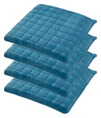 Quadratische Stuhlkissenpolster mit Bändern, 4 cm Dickes Spitzenkissen for Küchen-Esszimmerstuhlpolster und Sitzkissen-Stuhlkissen(Blue 1,15.7INCH(4PCS)) von YKJGRTF