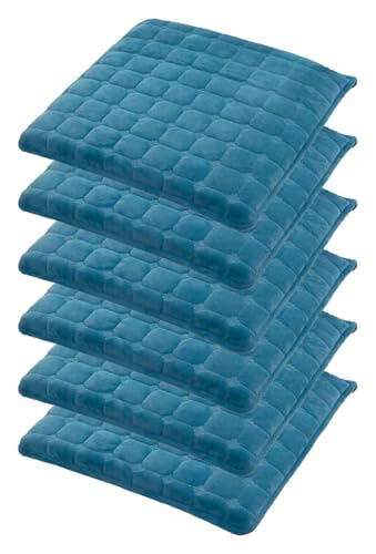 Quadratische Stuhlkissenpolster mit Bändern, 4 cm Dickes Spitzenkissen for Küchen-Esszimmerstuhlpolster und Sitzkissen-Stuhlkissen(Blue 1,19.7INCH(6PCS)) von YKJGRTF