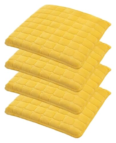 Quadratische Stuhlkissenpolster mit Bändern, 4 cm Dickes Spitzenkissen for Küchen-Esszimmerstuhlpolster und Sitzkissen-Stuhlkissen(Yellow,15.7INCH(4PCS)) von YKJGRTF