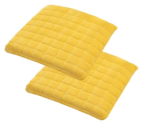 Quadratische Stuhlkissenpolster mit Bändern, 4 cm Dickes Spitzenkissen for Küchen-Esszimmerstuhlpolster und Sitzkissen-Stuhlkissen(Yellow,17.7INCH(2PCS)) von YKJGRTF