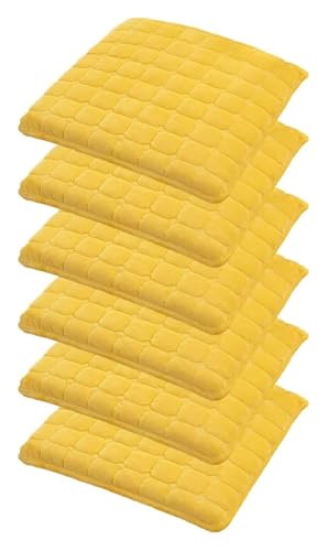 Quadratische Stuhlkissenpolster mit Bändern, 4 cm Dickes Spitzenkissen for Küchen-Esszimmerstuhlpolster und Sitzkissen-Stuhlkissen(Yellow,19.7INCH(6PCS)) von YKJGRTF