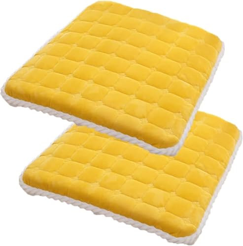 Quadratische Stuhlpolster, 4 cm Dickes Spitzenkissen, rutschfestes Sitzkissen, stapelbares Küchenstuhlkissen mit Bändern(Yellow,45CM/17.7INCH(2PCS)) von YKJGRTF