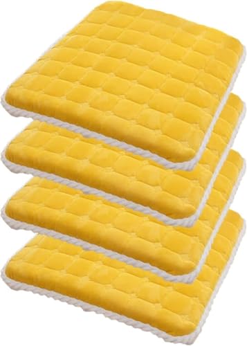 Quadratische Stuhlpolster, 4 cm Dickes Spitzenkissen, rutschfestes Sitzkissen, stapelbares Küchenstuhlkissen mit Bändern(Yellow,45CM/17.7INCH(4PCS)) von YKJGRTF