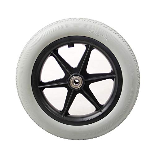 Rollen und Räder, Universalrad, 12 Zoll, hellgrau/schwarz, Rollstuhlzubehör, Hinterrad, PU-Reifen, nicht aufblasbare, manuelles Rollstuhl-Hinterrad(Light Gray) von YKJGRTF