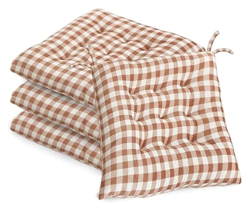 Stuhlpolster, Karierte Stuhlkissen for Esszimmerstühle, 4er-Set, Sitzkissen mit Bändern, 40,6 x, cm, for Küche, Außenbereich, Terrasse(Brown) von YKJGRTF