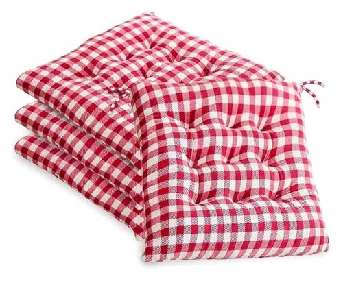 Stuhlpolster, Karierte Stuhlkissen for Esszimmerstühle, 4er-Set, Sitzkissen mit Bändern, 40,6 x, cm, for Küche, Außenbereich, Terrasse(Red) von YKJGRTF