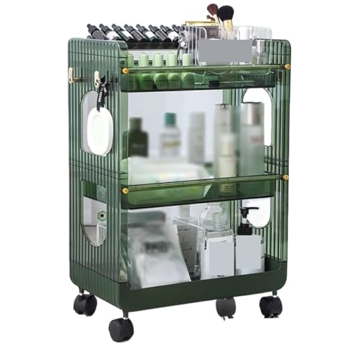 YKJGRTF Aufbewahrungswagen, Friseurwagen, Rollwagen mit Rädern, 3-stöckige Lagerregale, mobiler Einkaufswagen, Einkaufswagen for Badezimmer und Küche(Green) von YKJGRTF