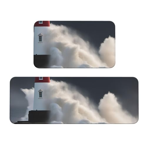 Küchenmatten mit Leuchtturm im Sturm, für Boden, Küchenteppich-Set, für verschiedene Innen- und Außenbereiche Küchenmatten mit Leuchtturm im Sturm, für Boden, Küchenteppich-Set, für verschiedene Innen- und Außenbereiche von YKJJFVZ