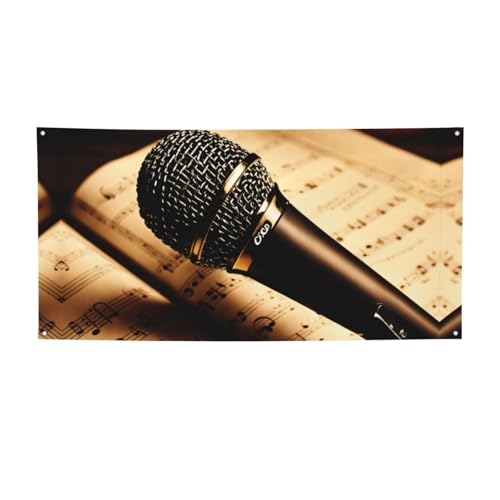 Mikrofon mit Musiknoten-Druck, Party-Banner, personalisiertes Happy Birthday-Banner, perfekt für festliche Dekorationen Mikrofon mit Musiknoten-Druck, Party-Banner, personalisiertes Happy Birthday-Banner, perfekt für festliche Dekorationen von YKJJFVZ