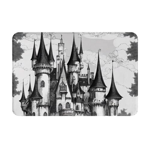 YKJJFVZ Fußmatte mit Gothic-Märchen-Schloss, für den Innen- und Außenbereich, Willkommensmatte mit Flanellstoff von YKJJFVZ