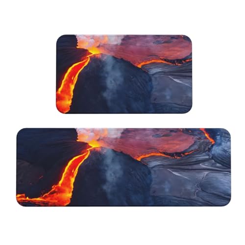YKJJFVZ Kilauea Küchenmatten mit Vulkan-Druck, für Boden, Küchenteppich-Set, für verschiedene Innen- und Außenbereiche von YKJJFVZ
