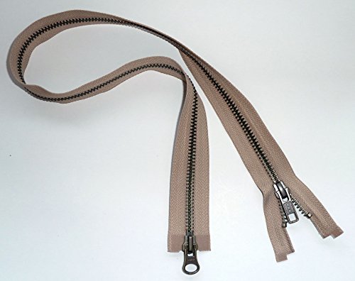 YKK - Metallreißverschluss (2-Wege-teilbar) - Kettenfarbe Antik Messing - 5 mm Kettenbreite - für Jacken und Lederwaren, 70,0 cm Länge, Beige (573) von YKK