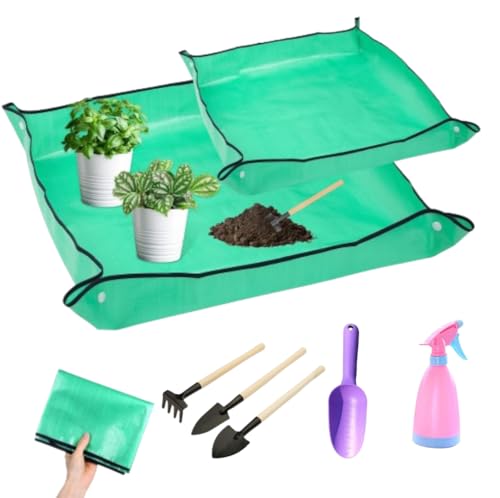 2 Stück wasserdichte Gartenmatte mit Mini Gartenwerkzeugen，für Gartenbaubepflanzung, Töpfewechsel und Mischen von Erde. von YKKJ