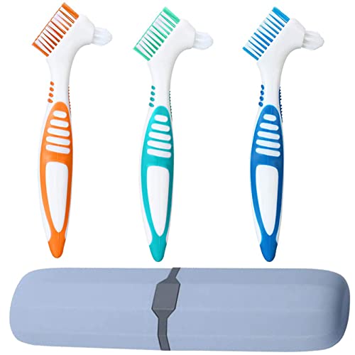 3 Stück Harte Prothesenbürste ，Prothesenbürste Zahnbürsten mit weißem Tragekoffer，für die Reinigung falscher Zähne. (3 Farben) Badaccessoires von YKKJ