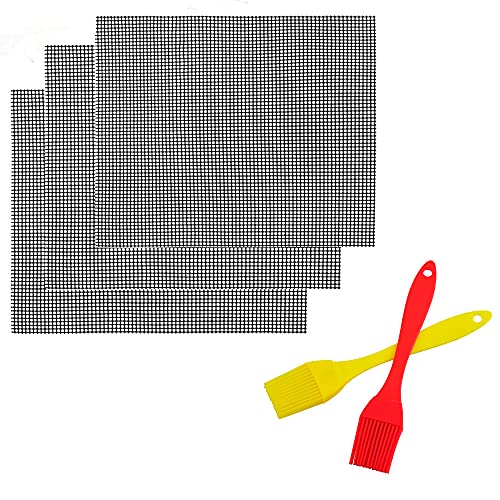 3er Set Gitter Grillmatte ，Backmatte Eckig, Dauer-Backmatten, Antihaftbeschichtung ，Mit 2 Ölbürsten（ 40 * 33cm）Grillbedarf von YKKJ