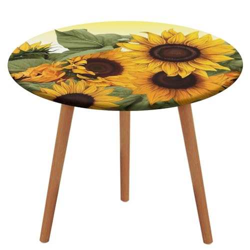YKLBV Dekorative runde Tischdecken mit Sonnenblumen, Blumenmuster, Tischdecke mit elastischem Rand, wasserdicht, Wärmeisolierung für Küche, Esszimmer von YKLBV