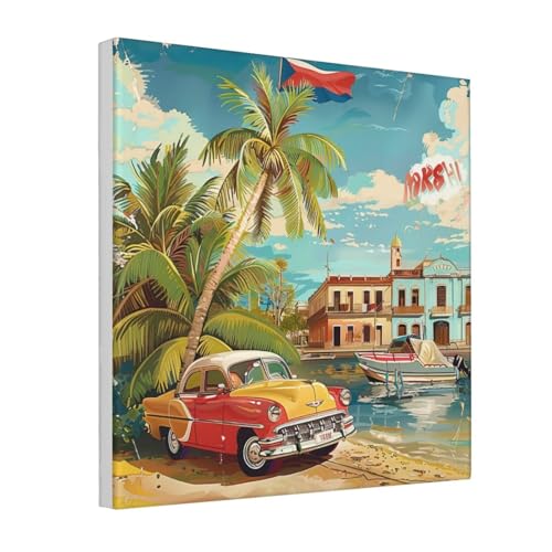 YKLJG Kunstdruck auf Leinwand, Motiv: Insel Kuba, 30 x 30 cm, quadratisch, dekorative Kunstwerke, Bilder, gerahmtes Kunstwerk für Schlafzimmer, Wohnzimmer und Büro von YKLJG